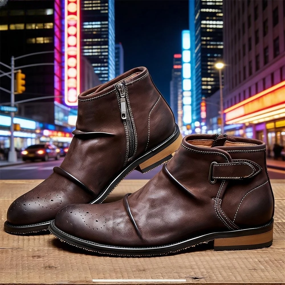Formal Men Daily Wear Footwear - 남성용 브로그 토 앵클 부츠, 버클