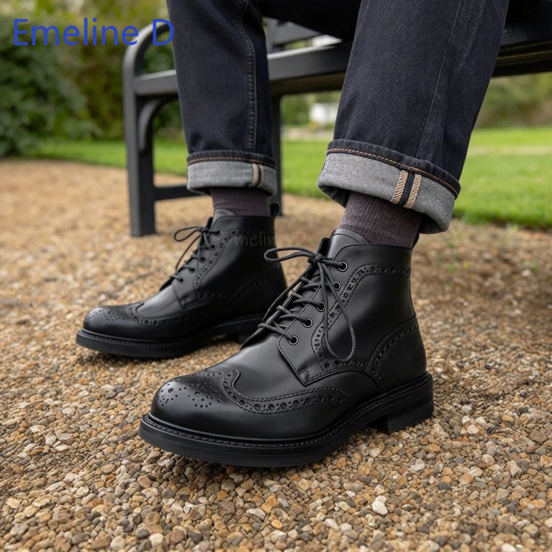 Formal Men Daily Wear Footwear - 남성용 브로그 스타일 앵클 부츠, 천연
