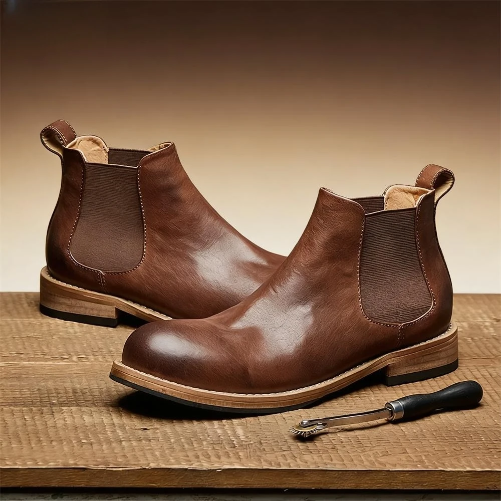 남성용 엘라스틱 고어스 첼시 앵클 부츠, 브라운 슬립온 - Formal Men Daily Wear Footwear 리뷰 및 가격