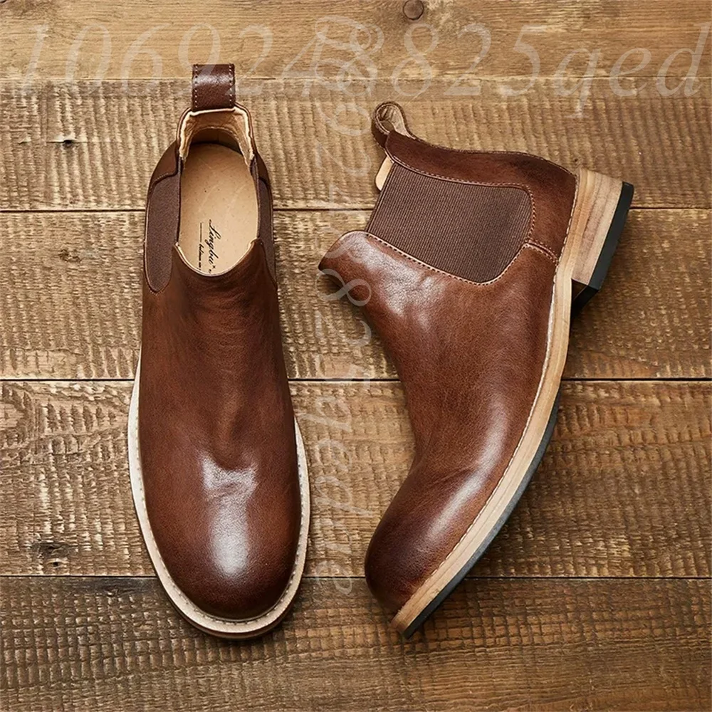남성용 엘라스틱 고어스 첼시 앵클 부츠, 브라운 슬립온 - Formal Men Daily Wear Footwear 리뷰 및 가격