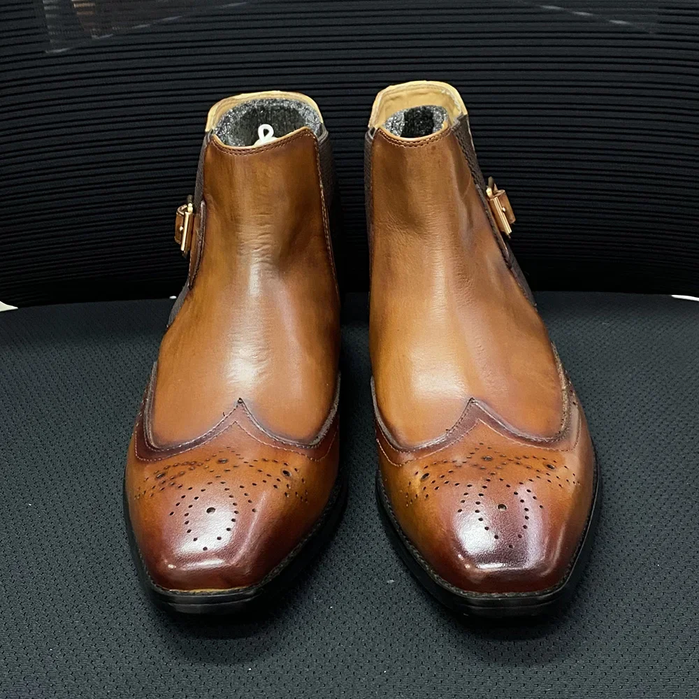 남성용 진짜 암소 가죽 앵클 부츠, 슬립 온 버클 스트 - Men Formal Wear With Boots 리뷰 및 가격