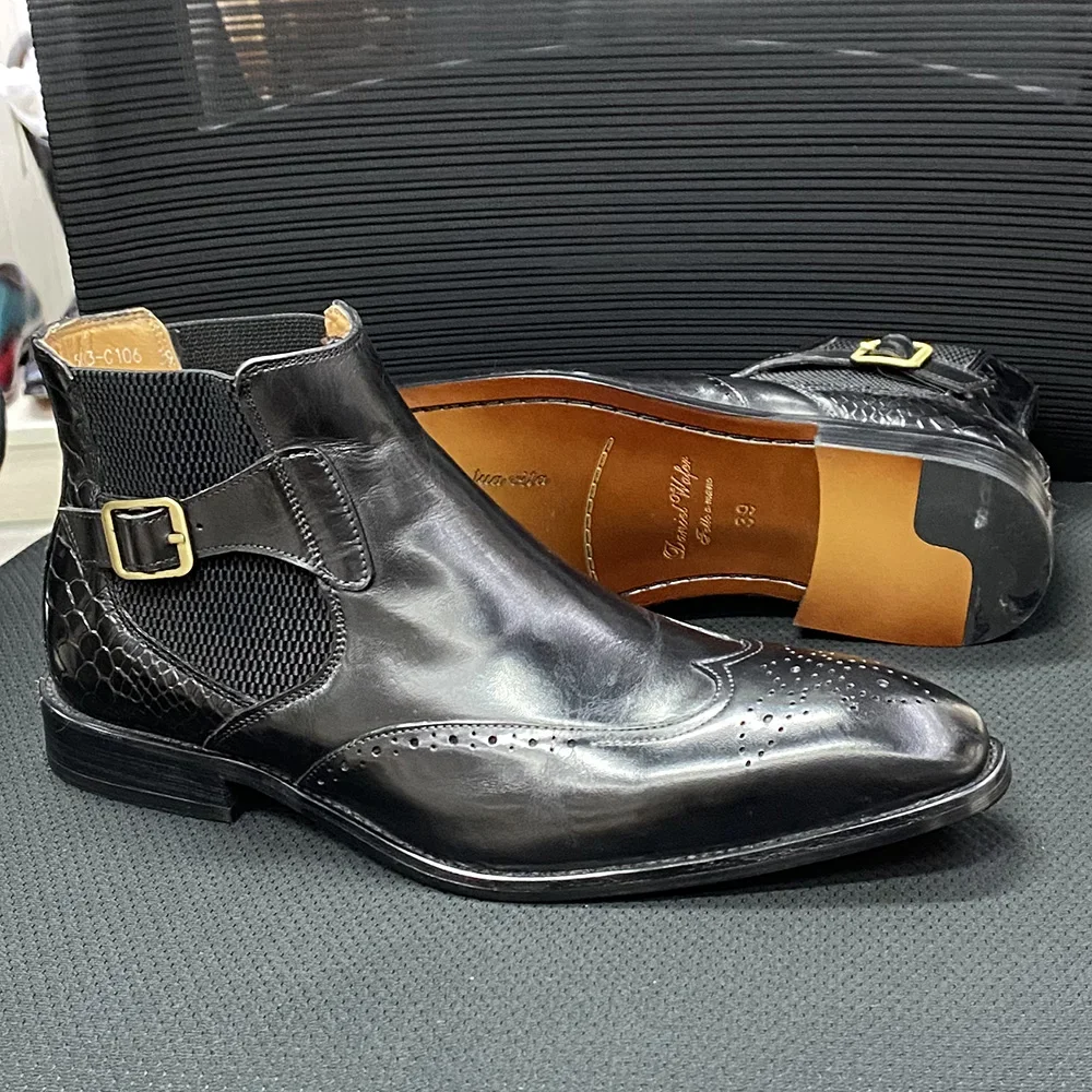 남성용 진짜 암소 가죽 앵클 부츠, 슬립 온 버클 스트 - Men Formal Wear With Boots 리뷰 및 가격