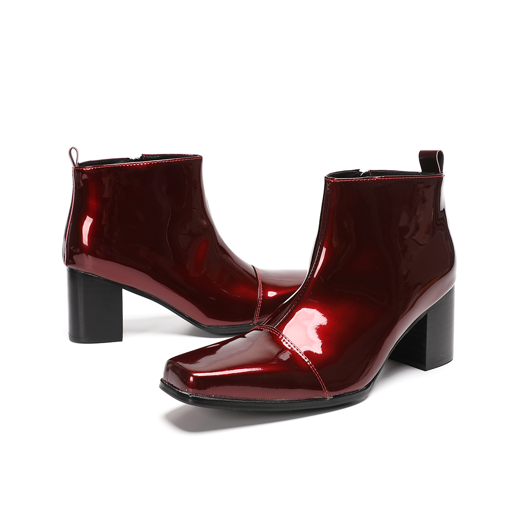 남성용 레드 천연 가죽 하이힐 앵클 부츠, 지퍼 스퀘어 - Men Formal Wear With Boots 리뷰 및 가격